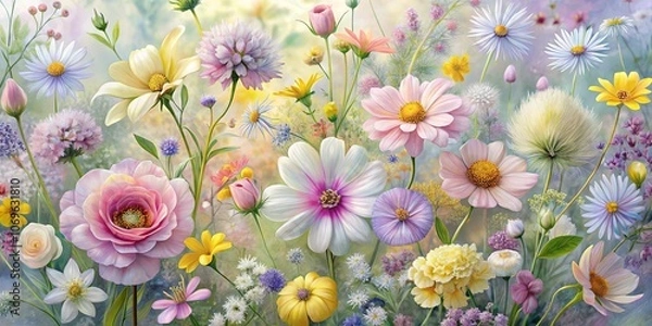 Fototapeta A Serene Symphony of Delicate Blooms in Soft Pastel Hues, A Visual Celebration of Nature's Artistic Prowess
