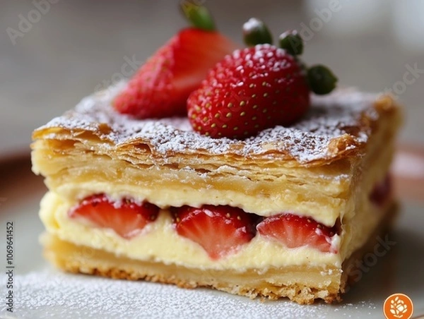 Obraz Cakes, cheesecakes, and sweet desserts with beautifully decorated fruits.