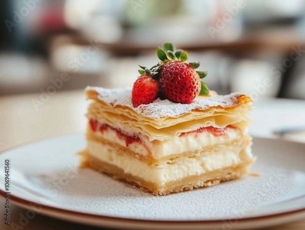 Obraz Cakes, cheesecakes, and sweet desserts with beautifully decorated fruits.