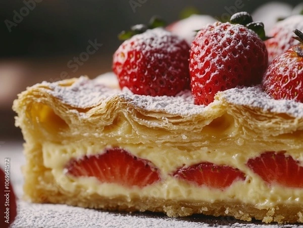 Obraz Cakes, cheesecakes, and sweet desserts with beautifully decorated fruits.