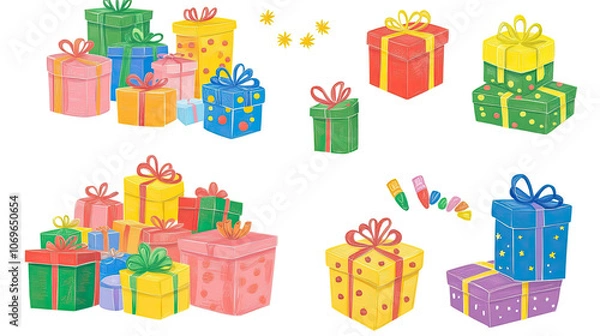 Fototapeta Colorful Gift Boxes With Bows Arranged on a Transparent Background Generative AI
