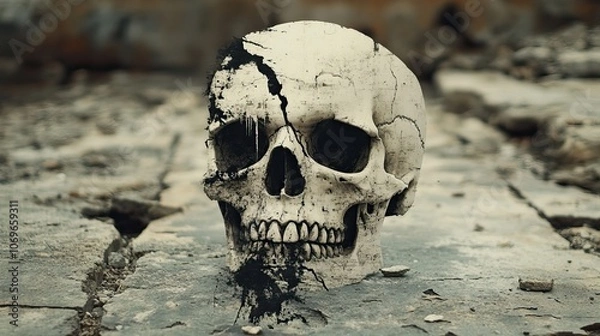 Fototapeta T-shirt design featuring a skull rendered with textures for a bold graphic statement.