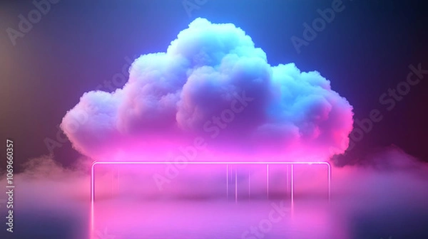 Fototapeta Cloud with Neon Lights Abstract 3D Background