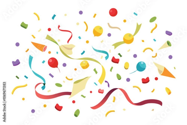 Fototapeta Colorful Confetti and Ribbons Celebrate a Party