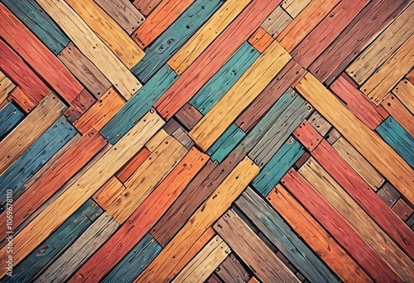 Fototapeta Picture Wooden planks arranged in a complex, interwoven pattern.