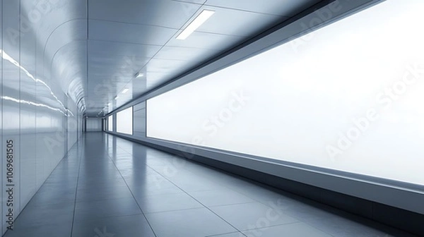 Obraz Empty Subway Corridor with Blank Advertisement Panels