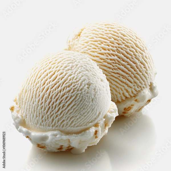Obraz Enjoy this visually appealing image of two creamy ice cream scoops on a pristine white background. Perfect for showcasing desserts and summer delights.