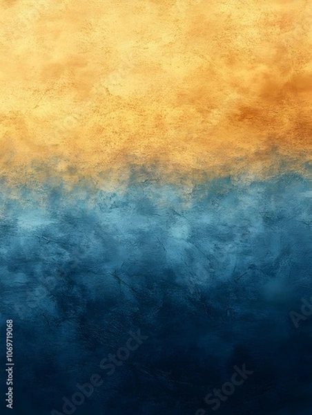 Fototapeta An abstract artwork featuring a gradient merging warm golden hues at the top with deep blue tones at the bottom, creating a serene, harmonious atmosphere.
