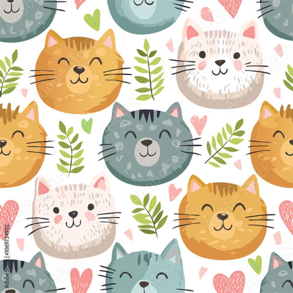 Obraz Cute cat hand drawn seamless pattern