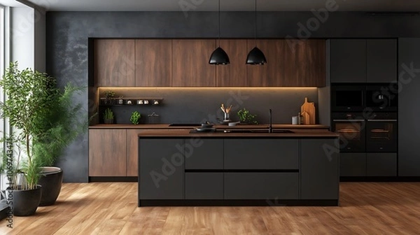 Obraz Modern Kitchen with Natural Light and a View