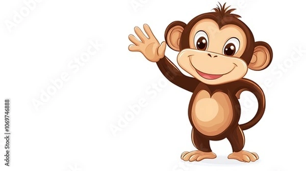 Obraz Cute Cartoon Monkey Waving Hello