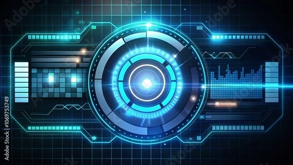 Fototapeta Futuristic HUD Loading Bars UI - Digital Sci-Fi Technology Progress Display with Percentage Indicators and Vector Design Elements for High-Tech Applications