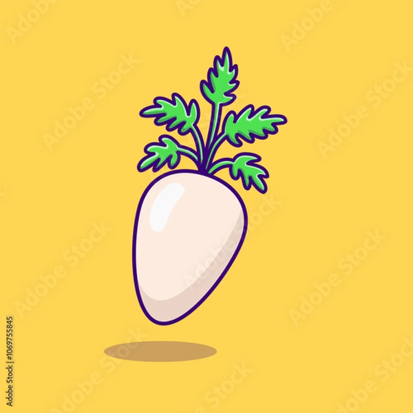 Obraz Vector graphic illustration of White Radish icon. White radish design in flat cartoon style. Raphanus sativus var. longipinnatus. 
