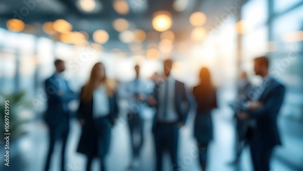 Fototapeta Silhouettes of Business People in Blurred Office Setting