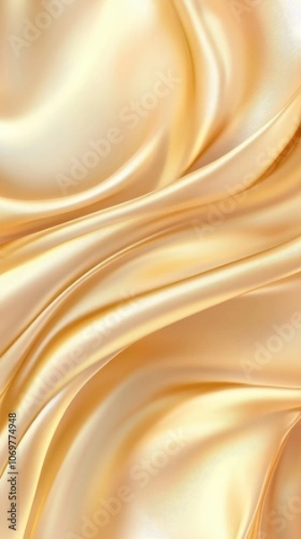 Fototapeta Golden Silk Drape: Luxurious and elegant, a close-up shot of flowing champagne-gold silk fabric creates a sophisticated backdrop.  The soft folds and gentle curves exude opulence and refinement. 