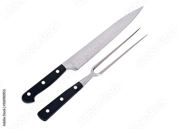 Obraz Carving knife and fork separated on white background