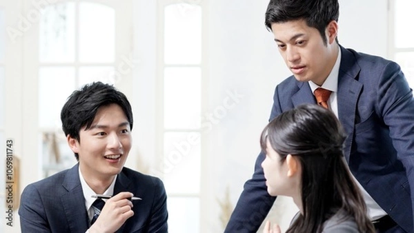 Fototapeta ミーティングをするアジア人ビジネスパーソン