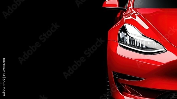 Fototapeta Striking Red Car Against a Black Background in Dramatic Lighting