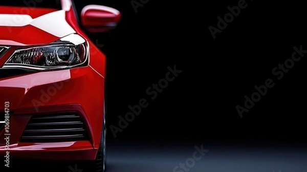 Fototapeta Sleek Red Car Front View Against a Black Background