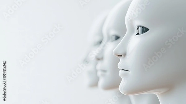 Fototapeta A Series of Elegant Mannequin Heads Displayed in a Minimalist Setting