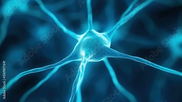 Fototapeta Captivating Close-Up of a Neuron in a Digital Environment