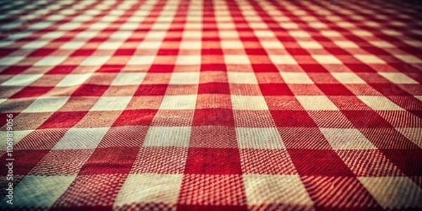 Fototapeta Vintage Style Photography of Checkered Red and White Tablecloth Texture Capturing Nostalgic Dining Atmosphere with Rustic Charm and Timeless Appeal for Home Decor and Events