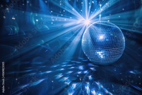 Obraz Disco ball shining in blue party background photo.