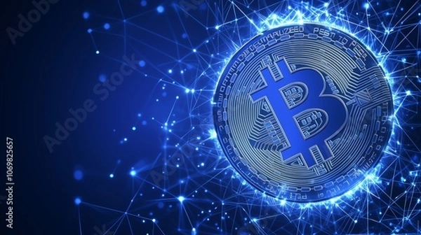Fototapeta Bitcoin on digital data network connections technology abstract background
