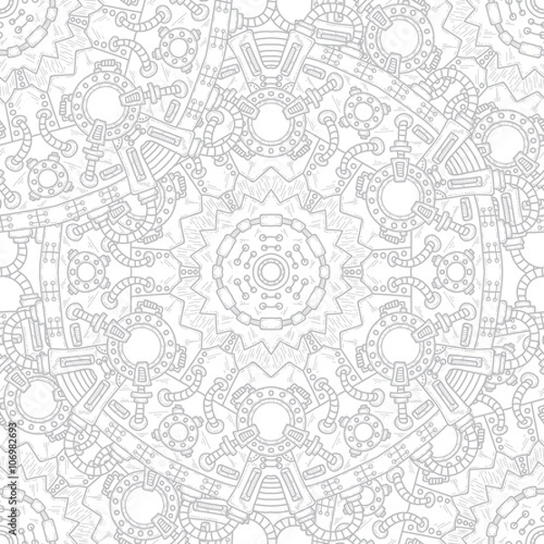 Fototapeta Steampunk vector seamless pattern with technical elements
