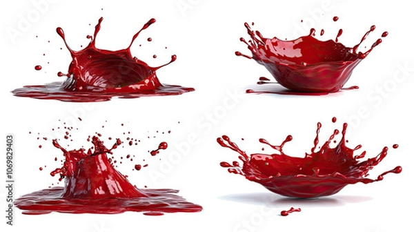 Fototapeta Dynamic Red Blood Splashes Showcasing Crime Scene Elements Generative AI
