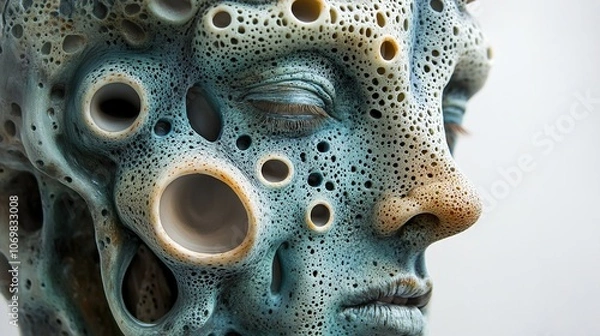 Fototapeta Surreal Abstract Portrait: Human Face Rendered in 3D with Digital Art Techniques