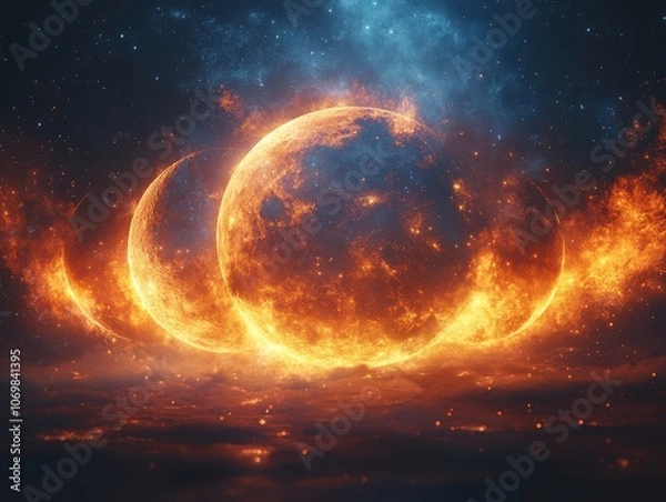 Fototapeta Modern lunar calendar background for 2025 featuring cosmic design elements and moon phases, enhanced with mystical motifs for a captivating and spiritual minimal art backdrop.