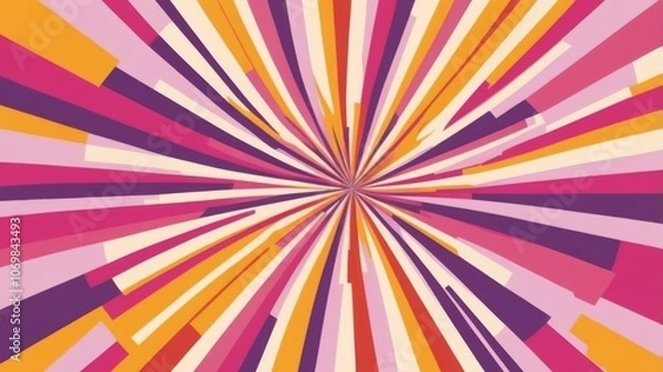 Fototapeta A captivating explosion of diverging lines in vibrant shades of pink, yellow and purple converging on a central vibrant circle to create a dynamic and energetic visual effect