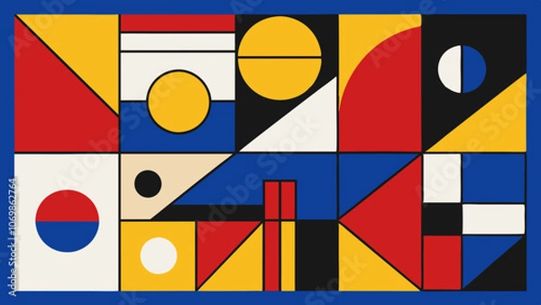 Fototapeta Abstract Geometric Artwork with Primary Colors and Bold Shapes