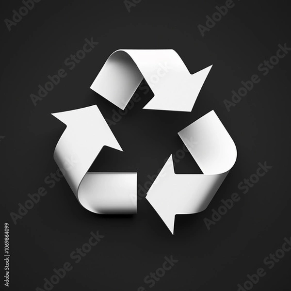 Obraz White three-dimensional recycling symbol on a dark background