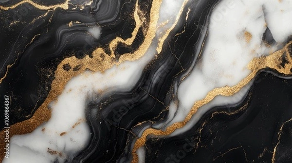 Fototapeta Luxury Marble Texture with Black and White Veins Accentuated by Rich Gold Lines – A Sophisticated and Elegant Background Ideal for Premium Design and Artistic Projects