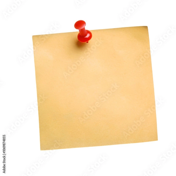 Obraz Paper note with red thumbtack isolated on transparent background