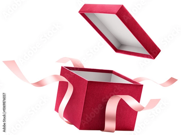 Fototapeta Red open gift box with ribbon isolated