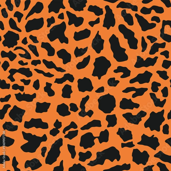Fototapeta Leopard print, seamless pattern. Skin of cheetah, leopard. Fashionable fabric, elegant animal background. Exotic wild animal spots. Vector orange texture