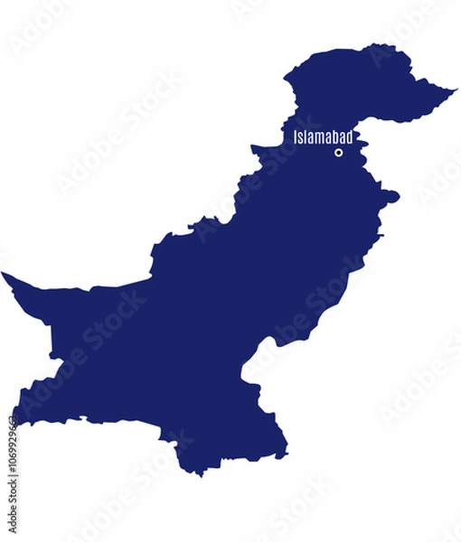 Fototapeta silhouette map of pakistan with country capitals