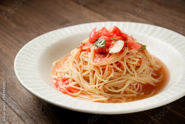 Fototapeta トマトとツナの冷製パスタ