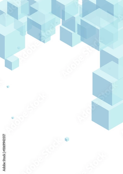 Fototapeta Blue Box Background White Vector. Block Futuristic Texture. Blue-gray Cube Model Design. Blockchain Illustration. Gray Connection Geometric.