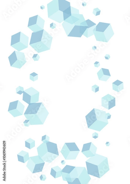 Fototapeta Blue Geometric Background White Vector. Square 3d Card. Gray Cubic Empty Illustration. Flying Design. Monochrome Explosion Block.