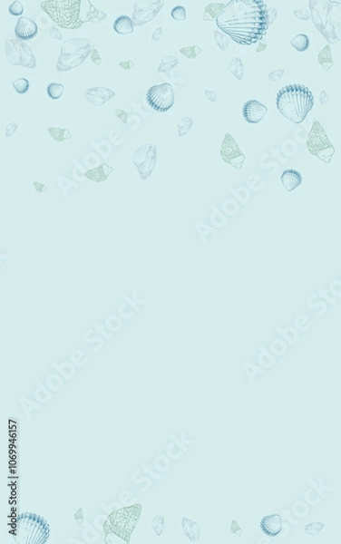 Obraz Blue Clam Background Gray Vector. Starfish Creature Texture. Cute Wallpaper. Ultramarine Shellfish Drawing Textile Card.