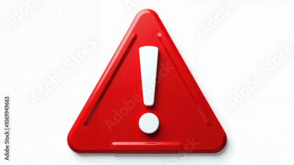 Fototapeta 3D Red Triangular Warning Sign with Exclamation Mark: Ideal for Safety Campaigns, Alert Systems, and Risk Communication
