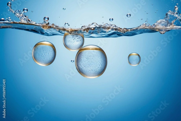 Fototapeta clear bubbles, blue background, bubbles live motion.
