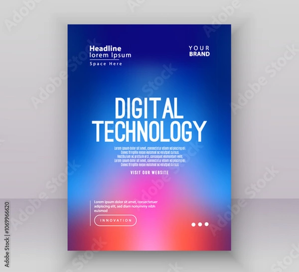 Obraz Poster brochure cover banner presentation layout template, Technology digital futuristic internet network blue purple gradient background, Abstract cyber future tech, Ai big data business vector