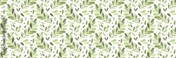 Obraz Green leaf print banner, seamless vector repeat pattern with leaves, horizontal background design