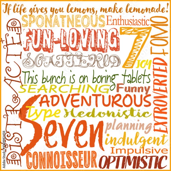 Obraz Enneagram Type 7 fun square graphic with descriptive type wording