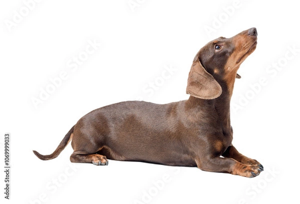Fototapeta Portrait of a cute Dachshund dog lying down